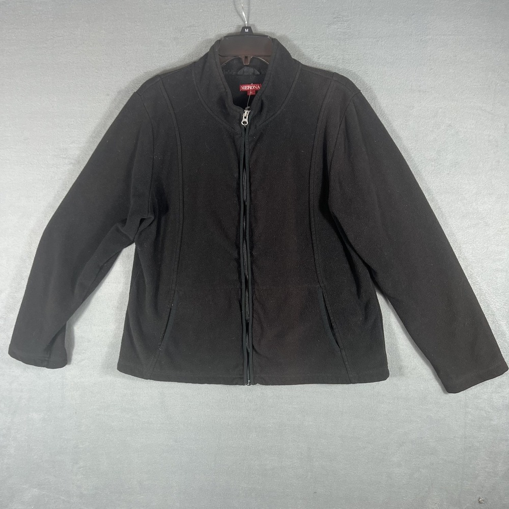 Merona Women's Black Full Zip Fleece Jacket XL Stand Collar Outdoor Casual